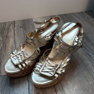 Gold Nine West wedge heels, size 6